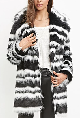 Forever 21 Striped Faux Fur Coat