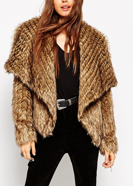 ASOS Jacket With Waterfall Front In Pelted Faux Fur