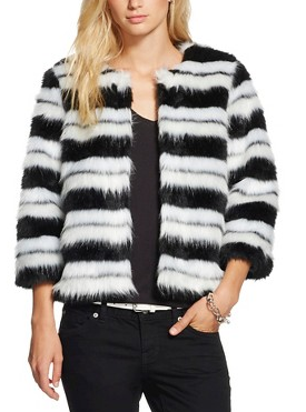 Women's Striped Faux Fur Jacket - WDNY