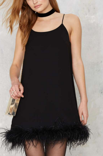 Nasty Gal feather trim slip dress