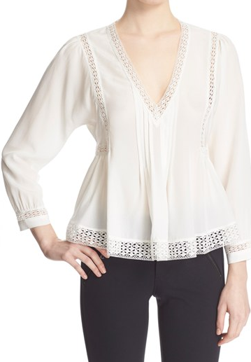 Rebecca Taylor Long Sleeve Lace Inset Top