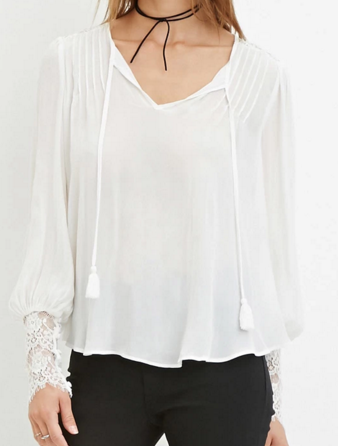 Forever 21 lace sleeve white blouse