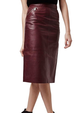 Topshop red leather midi skirt