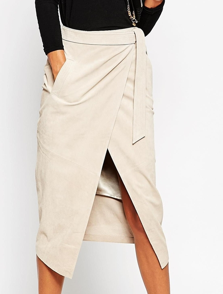 Asos midi suede wrap skirt