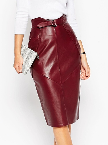 Asos d-ring leather midi skirt