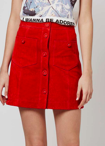 Topshop red suede mini skirt