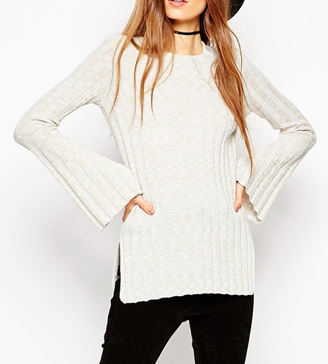 ASOS Knitted Tunic In Rib With Flared Sleeve