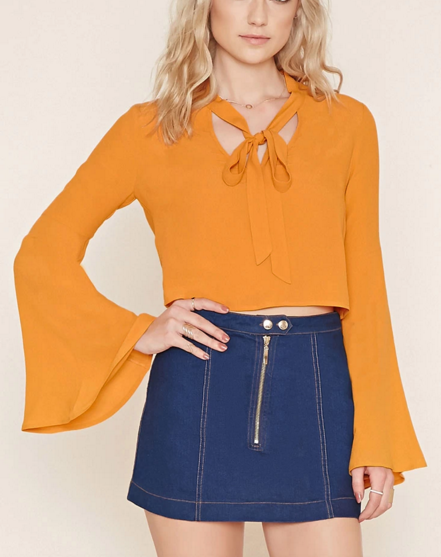 Forever 21 tie bell sleeve blouse