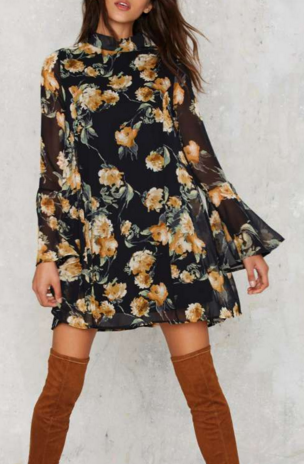 Marina Floral Bell Sleeve Dress