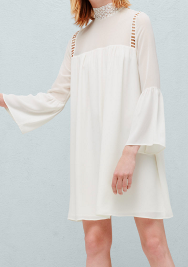 MANGO CREAM FLARED SLEEVES DRESS