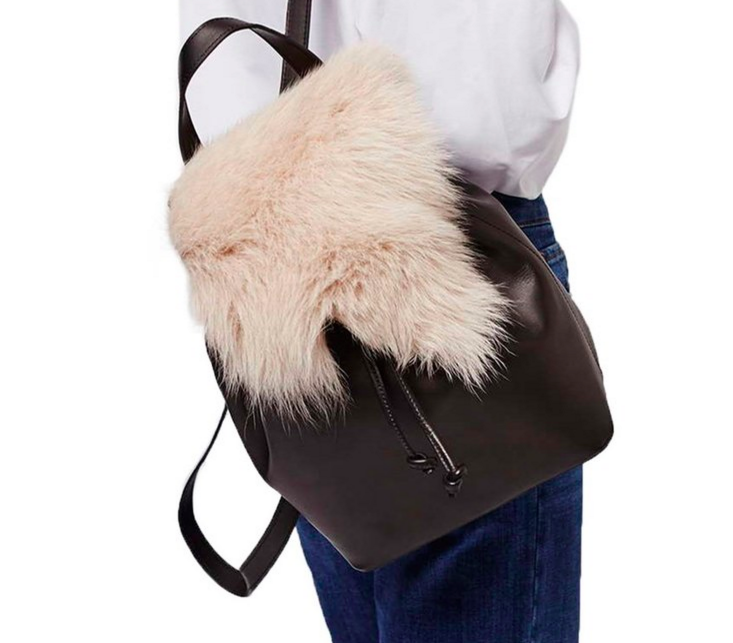 Topshop Shearling & Leather Backpack