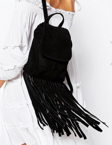 ASOS Suede Festival Fringed Backpack