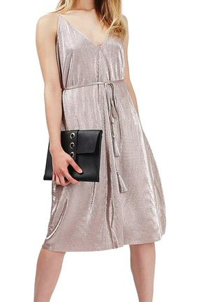 Topshop Plissé Belted Midi Slipdress