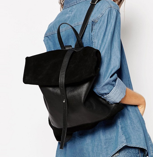 ASOS Suede And Leather Roll Top Backpack