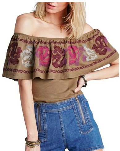 Free People 'To the Left' Embroidered Off the Shoulder Top