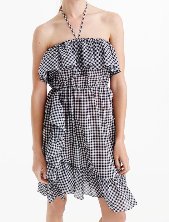 J. CREW RUFFLED OFF-THE-SHOULDER DRESS IN GINGHAM