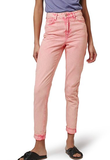 Topshop Pink Acid Wash High Rise Jeans