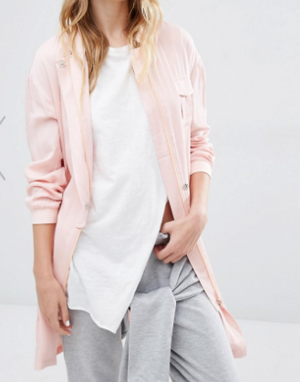 Daisy Street Longline Military Bomber With Pockets in Blush
