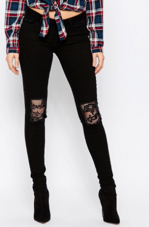 Noisy May Eve Super Slim Lace Knee Jean