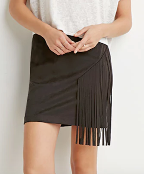 Contemporary Fringed Faux Suede Skirt