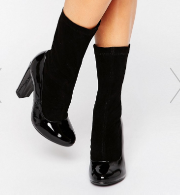 Daisy Street Black Patent Sock Heeled Ankle Boots