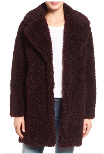 kensie 'Teddy Bear' Notch Collar Faux Fur Coat 