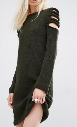 Oneon Hand Woven Sweater Dress with Exposed Shoulder Detial