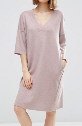 ASOS Oversized Sweater Dress with V Neck In Silk Blend Yarn