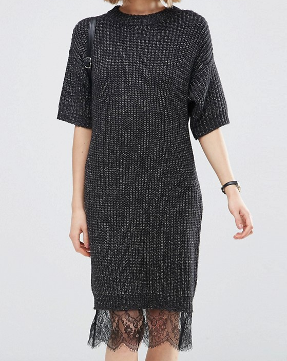 ASOS Sweater Dress with Lace Hem Detail