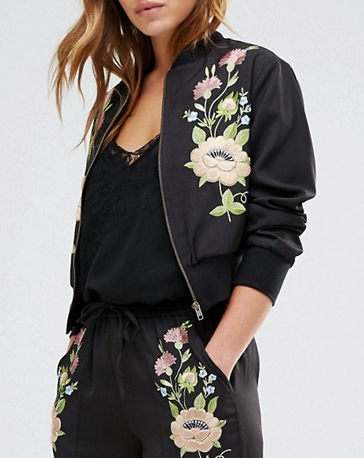 Glamorous Petite Floral Embroidered Bomber