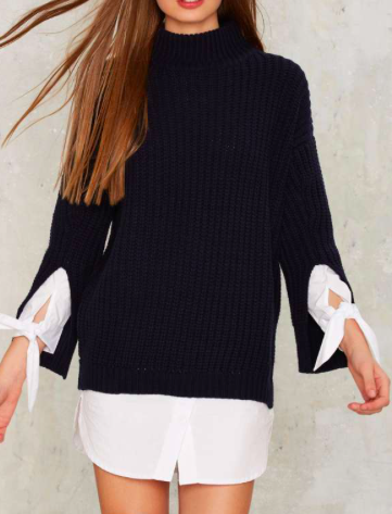 Sleeve Early Ribbed Sweater 