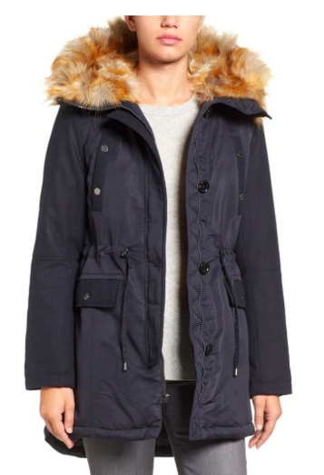Hooded Parka with Faux Fur Trim  FRENCH CONNECTION