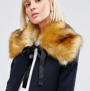 ASOS Faux Fur Ginger Tipped Collar With Ribbon Ties