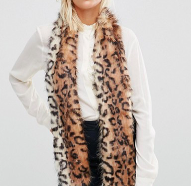 Urbancode Faux Fur Leopard Skinny Scarf With Contrast Tail