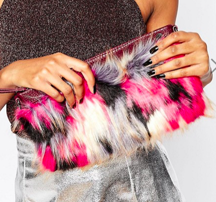 French Connection Statement Faux Fur Clutch Bag