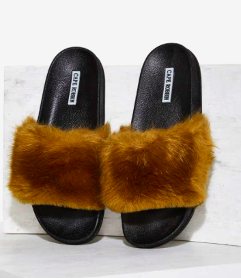 Easy Touch Faux Fur Slide Sandal - Olive