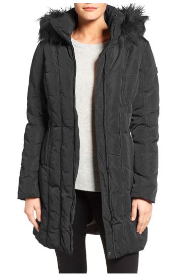 Down & Feather Fill Coat with Faux Fur Trim Hood  CALVIN KLEINDown & Feather Fill Coat with Faux Fur Trim Hood  CALVIN KLEIN