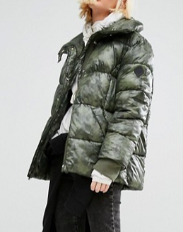 Puffa Oversized Padded Jacket In Angular Camo