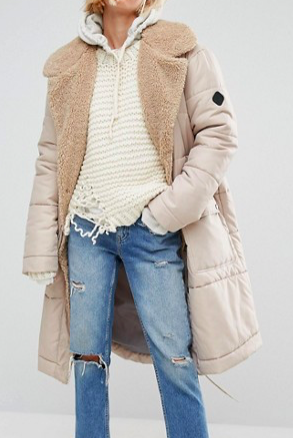 Puffa Oversized Padded Coat With Faux Shearling Shawl Collar