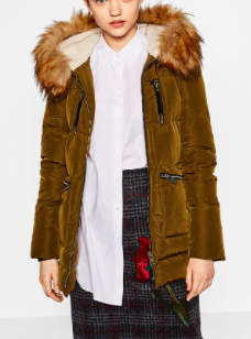 QUILTED FEATHER DOWN COAT WITH FAUX FUR