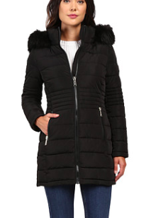 Calvin Klein Long Fur Trimmed Down w/ Waist Detail