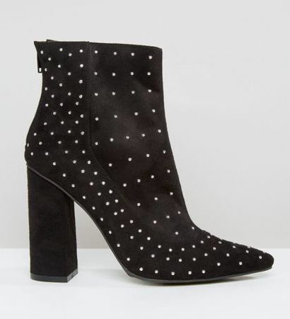 Missguided Studded Pointed Toe Heeled Ankle Boots