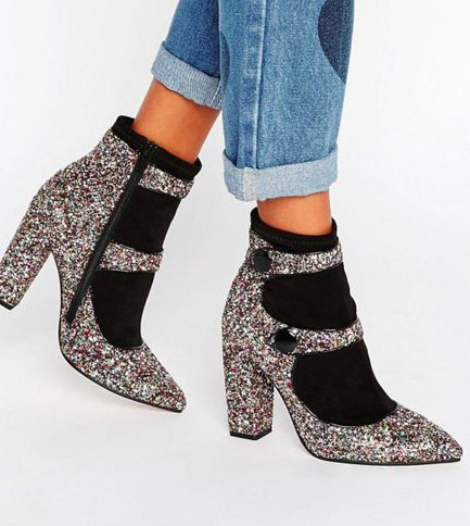 ASOS ELYSIA Glitter Pointed Ankle Boots