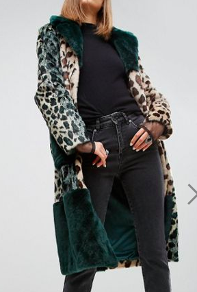 ASOS Longline Coat in Patched Animal Faux Fur