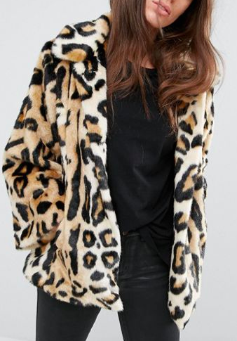 ASOS Swing Coat in Leopard Faux Fur