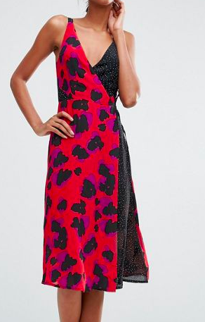 ASOS TALL Leopard Print Mix Wrap Midi Dress