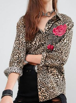 Reclaimed Vintage Boyfriend Shirt In Leopard Print With Rose Print