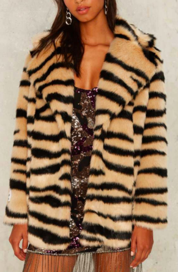Jakke Heather Faux Fur Tiger Coat