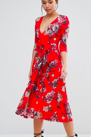 ASOS Crepe Midi Dress in Floral Print