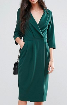 Alter Tall 3/4 Sleeve Wrap Front Dress With Lapels